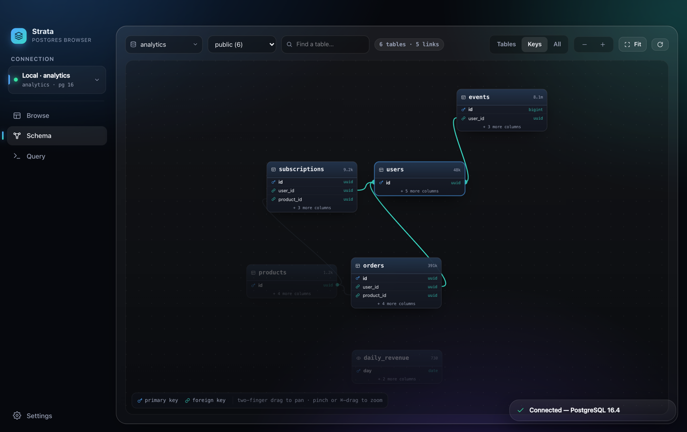 The interactive schema explorer